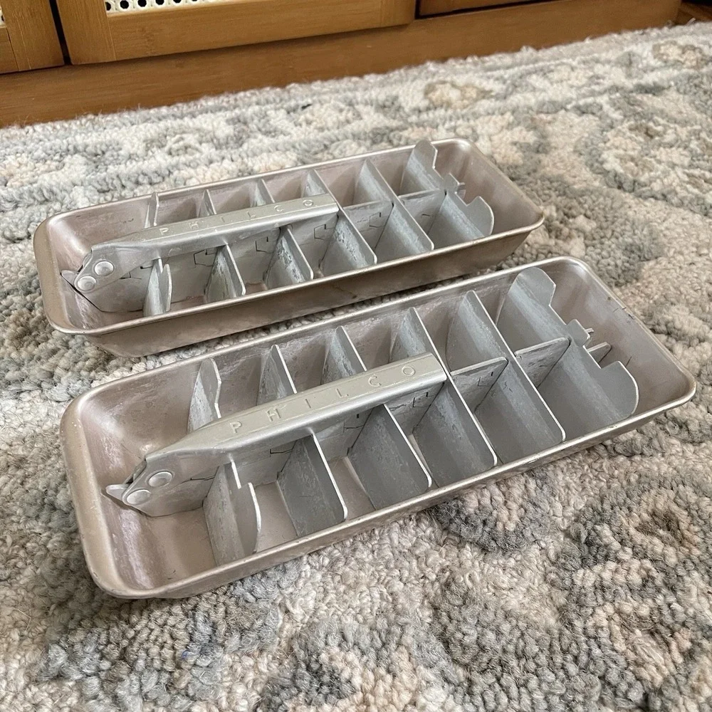 Vintage Philco Kitchen Aluminum Metal Ice Cube Trays, Set of 2